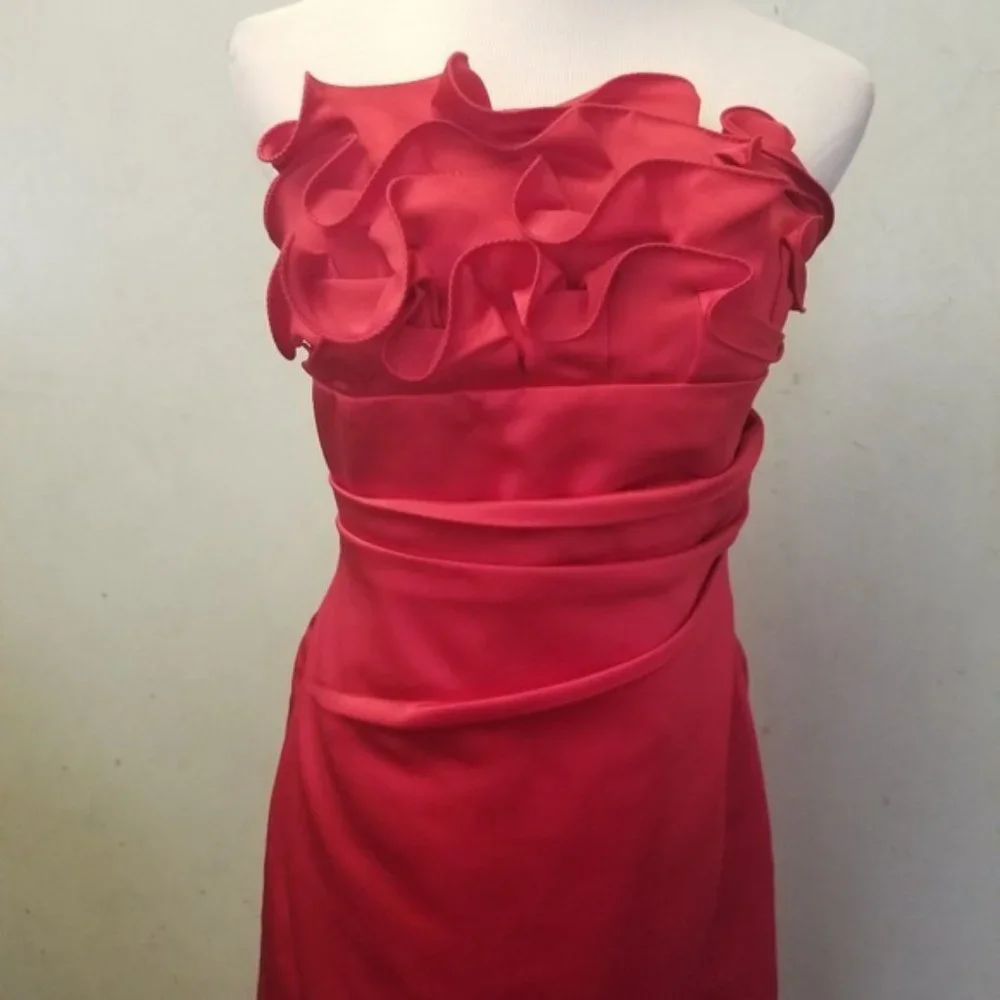NWT Phoebe Couture Red ruffled tube top dress women's size 4 (269) - Picture 3 of 8